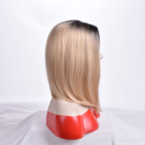 Aishili wholesale ombre blonde heat resistant kinky straight front hair synthetic wigs for black women